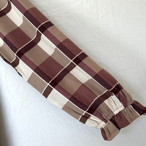 LulaRoe Annabelle Plaid Ruffle XL Midi Dress New Tiered Browns & Cream - Picture 3 of 6